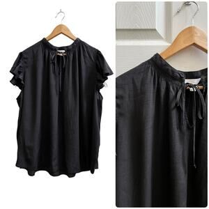 LC Lauren Conrad Black Peasant Romantic Ruffle Sleeve Tie Keyhole Blouse 3X